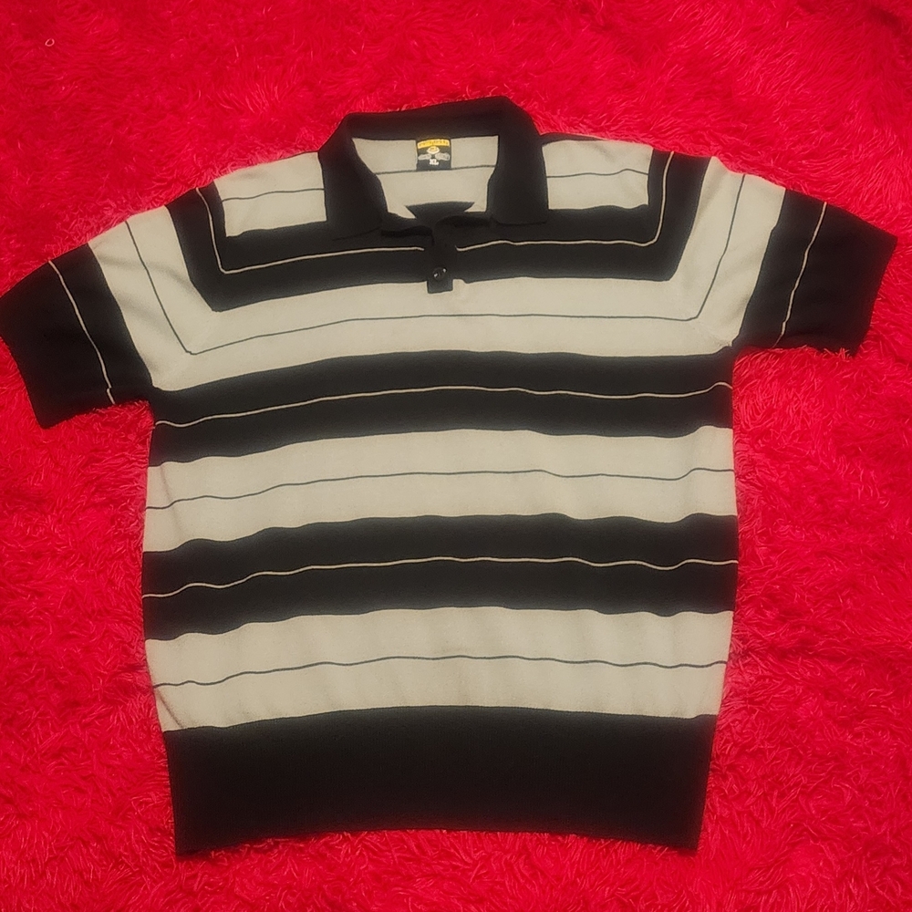 Lowrider Men’s Short Sleeve Shirt Gray with Black Stripes – Size M
